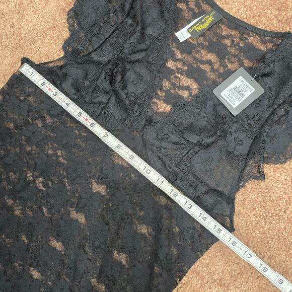 Just Sexy Lingerie XL Black Lace Nightgown Top Flutter Cap Sleeves New - Picture 6 of 9